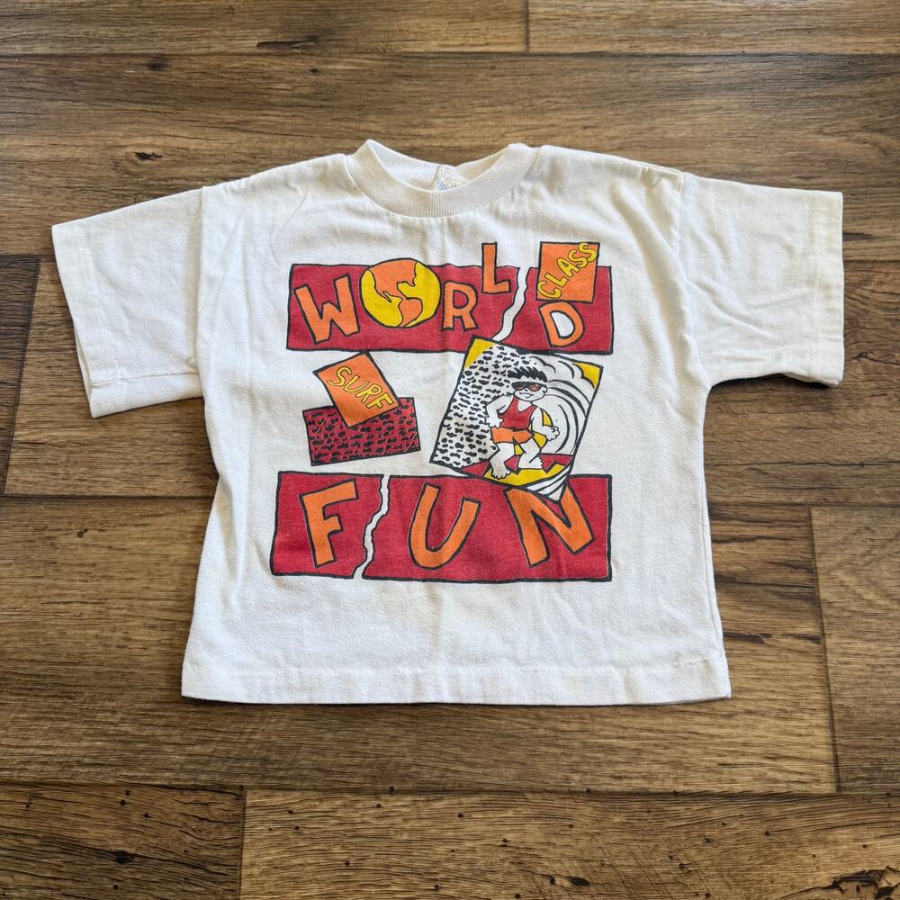Vintage 80s Kids Abstract World Class Surf Tee Shirt